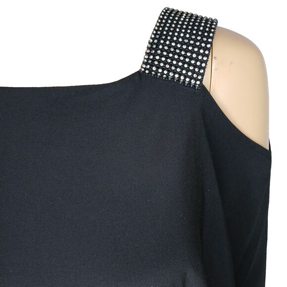 Womens Size 4 Cold Shoulder Rhinestones Cocktail Party Clubbing Mini Dress - Picture 4 of 11